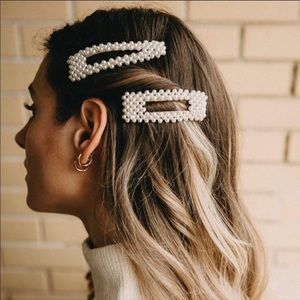 Faux pearl large hair clips set of 2 barrettes